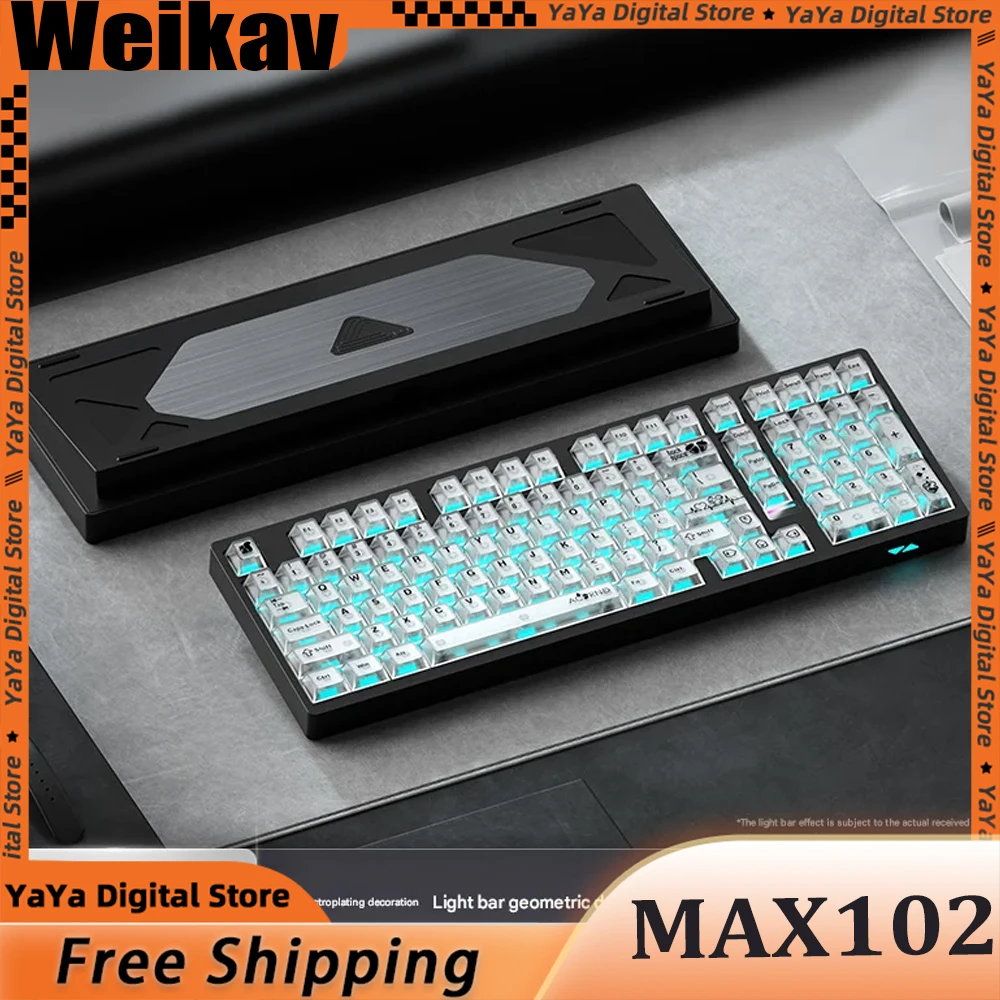 Weikav MAX-102 سبائك الألومنيوم لوحة المفاتيح الميكانيكية RGB QMK/VIA سماعة لاسلكية تعمل بالبلوتوث MAX102 ثلاثي الوضع الساخن مبادلة ألعاب الكمبيوتر الملحقات