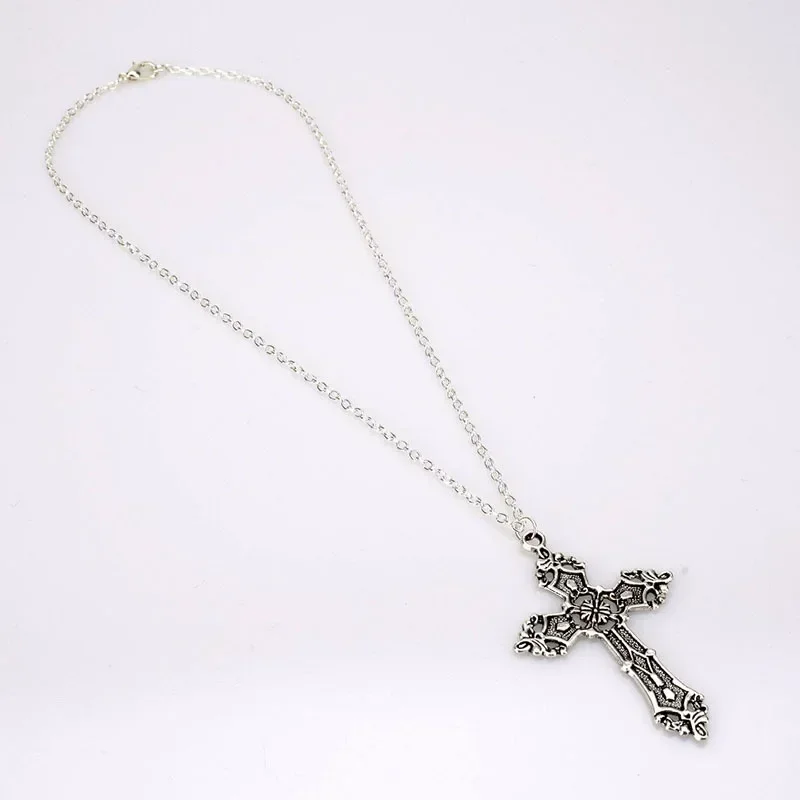 Retro Goth Cross Pendant Necklace for Men Women Religious Faith Holiday Personality Classic Stainless Steel Jewelry Punk Gift