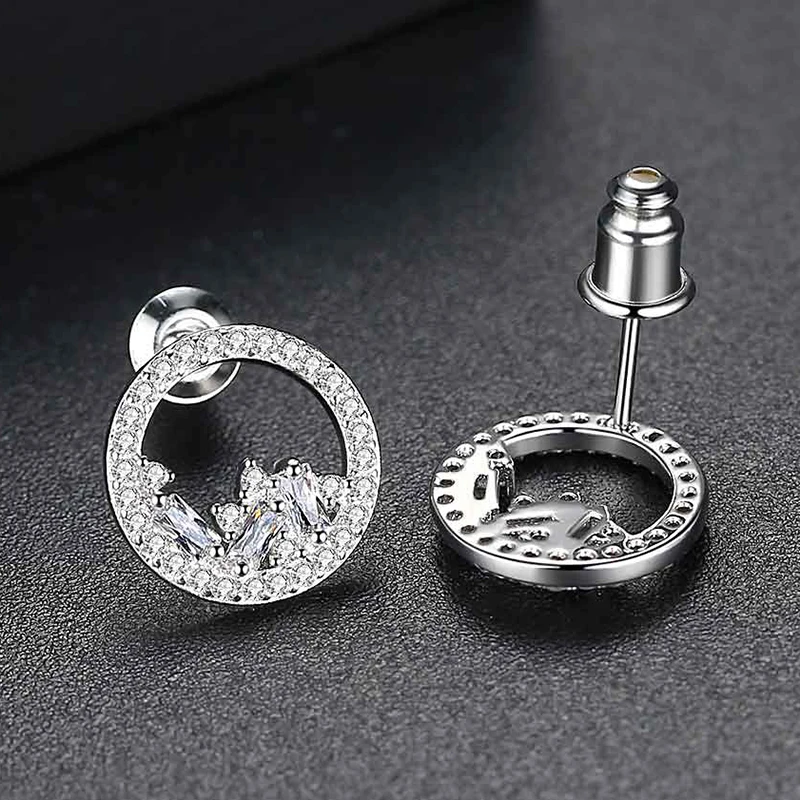 LUOTEEMI Cute Small Round Women Stud Earrings for Wedding Party White Gold or Gold Color Paved CZ Fashion Jewelry Brincos Gift