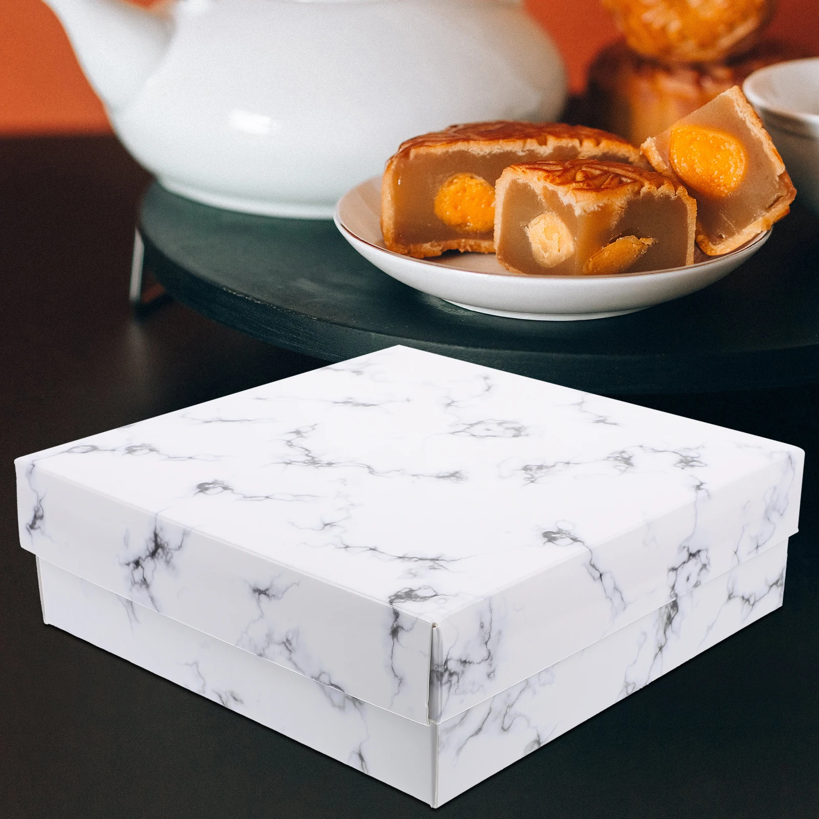 

10 Pcs Boxes Marble Pattern Elegant Design Safe Material Reusable Packaging Dessert Containers With Lids