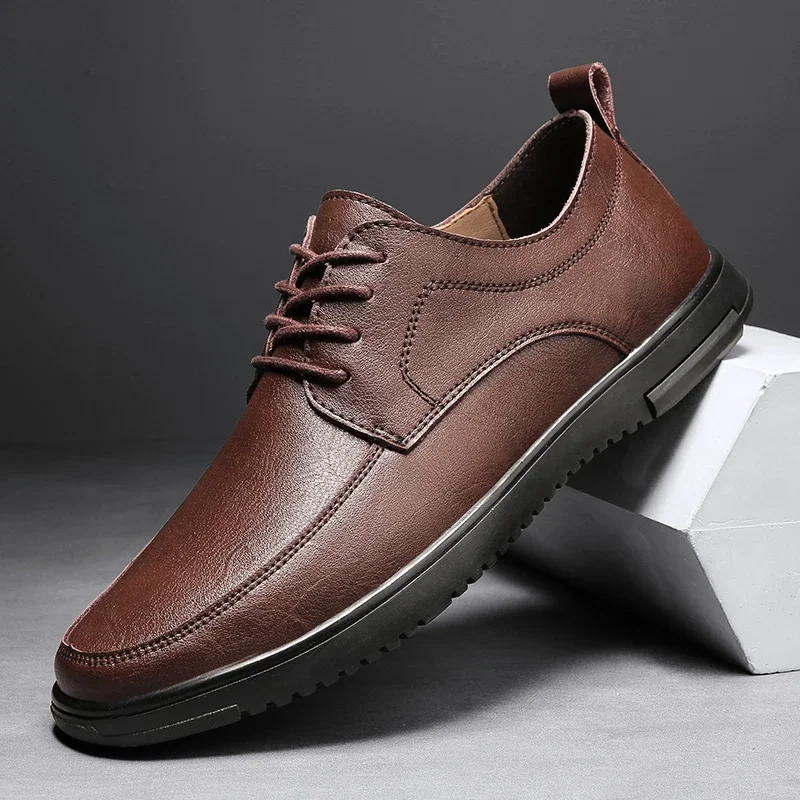 

2024 men dress shoes simple style genuine leather mens shoes oxfords lace-up brand man formal office footwear leather wedding