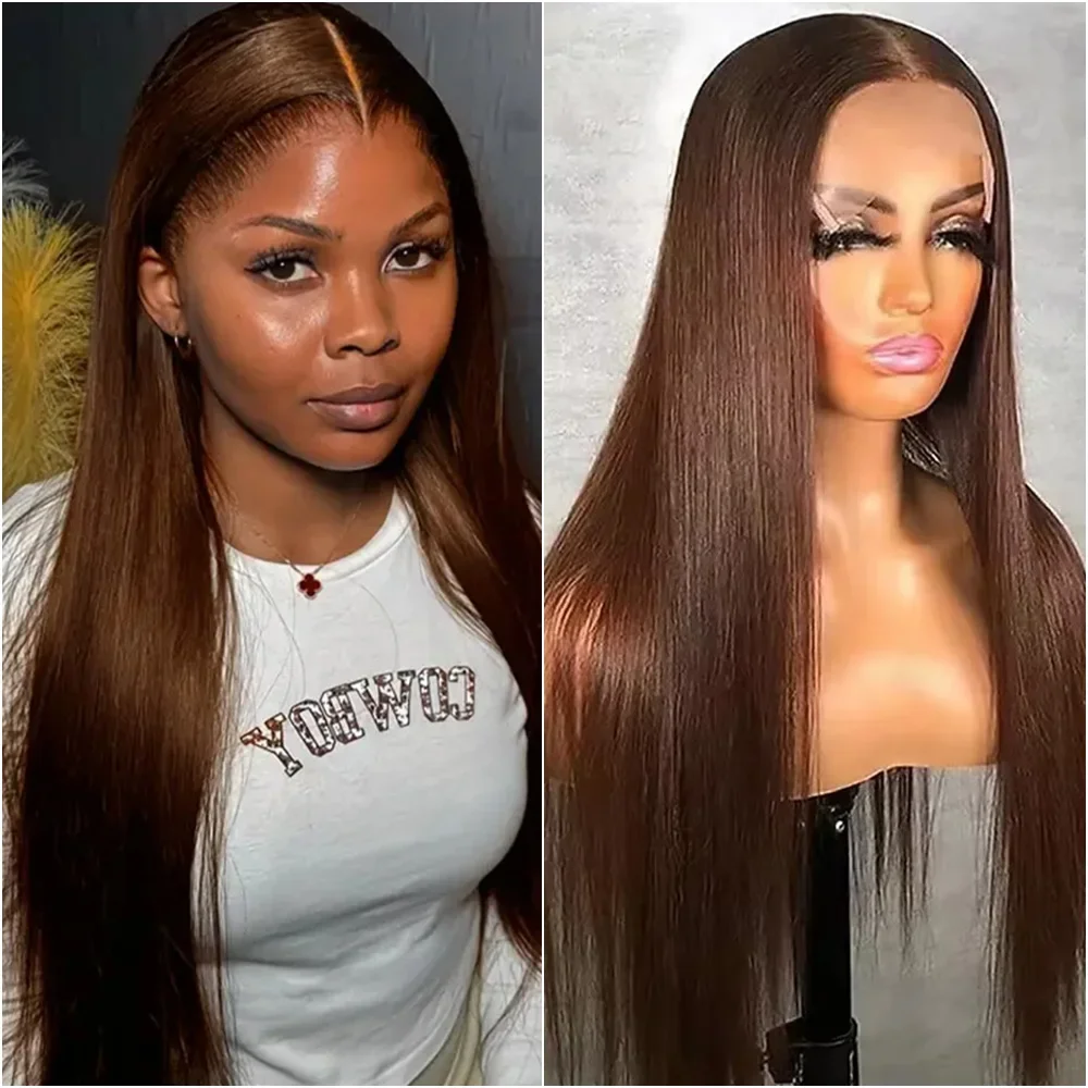 

НОВЫЕ Вьетнамские парики Raw 13x6 HD Super Double Drawn Straight Lace Front, шоколадно-коричневые # 4 цветных парика из натуральных волос с кружевной передней частью