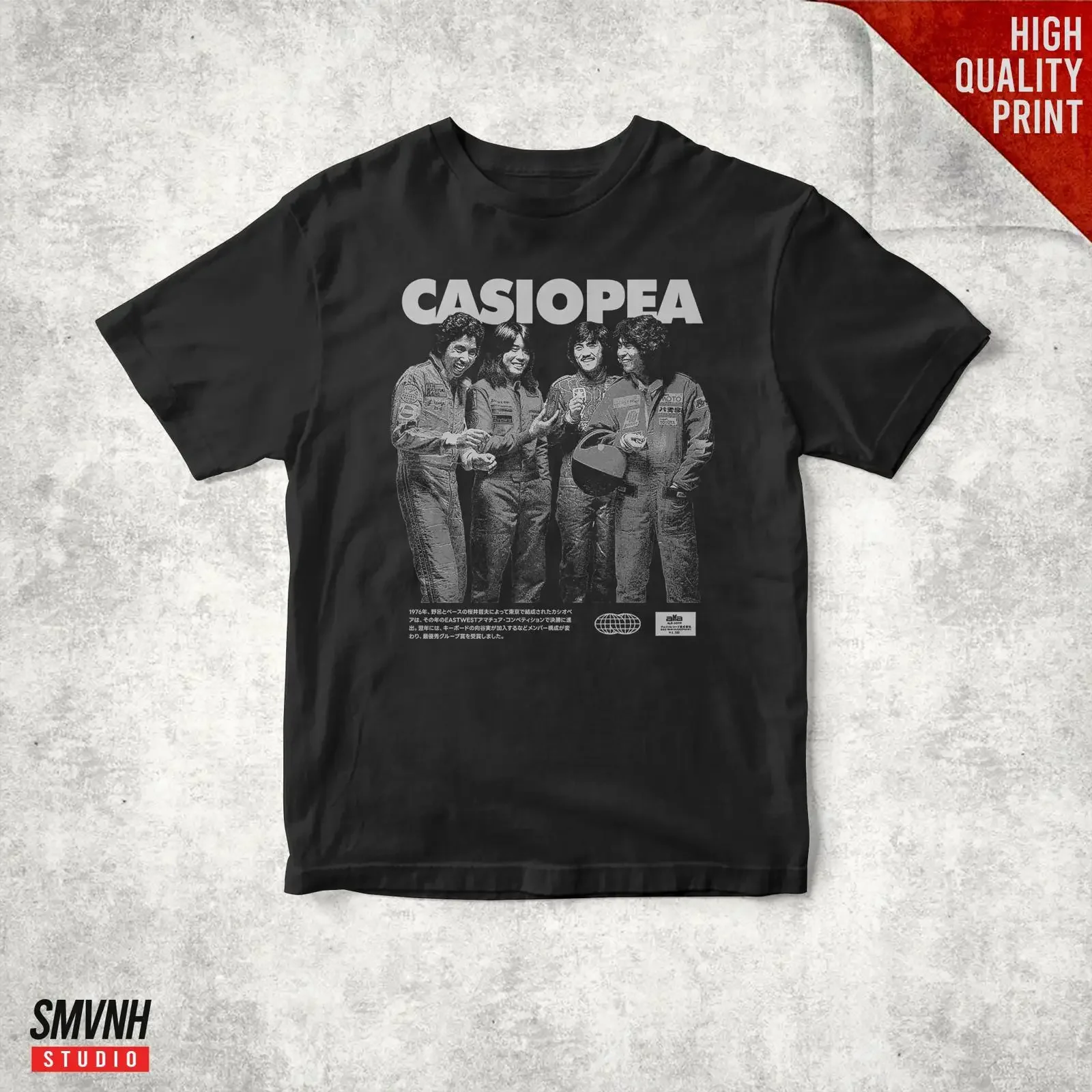 Casiopea Vintage Black and White t shirt vintage Washed Stretched Casual designer clothes Slightly Versatile graphic