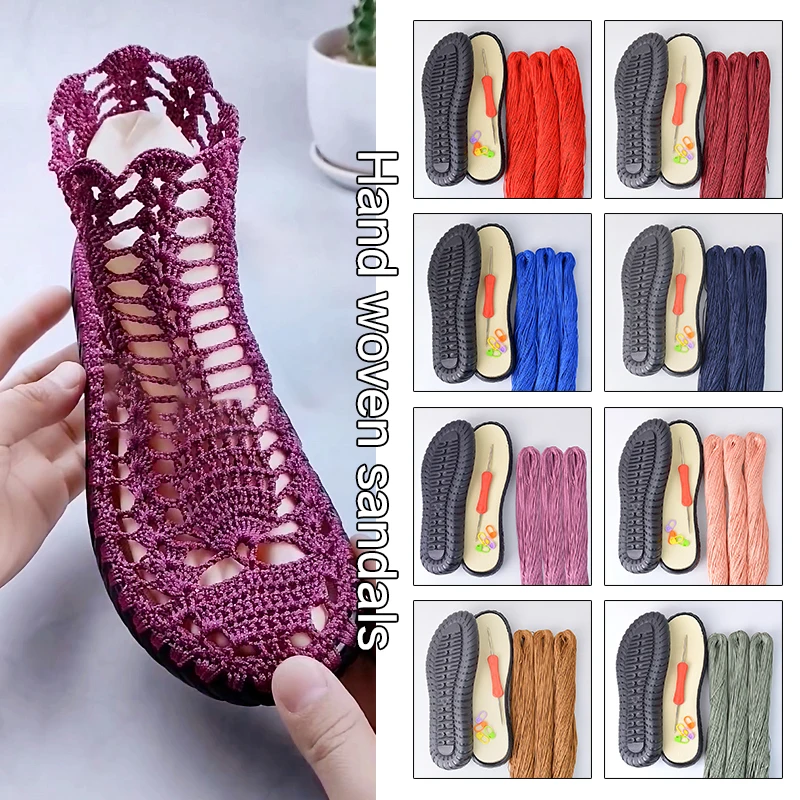 Handwoven DIY Shoes Crocheted Material Summer Cool Hollow Thread Hook Women's Slippers Sandals Material Packaging Size 35-44