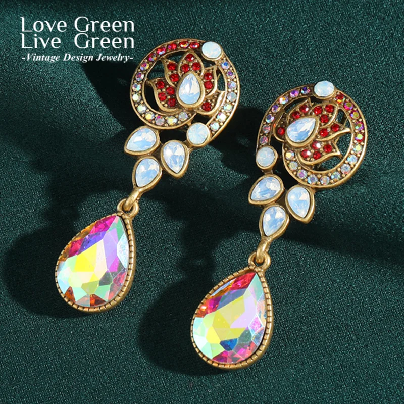 خمر كريستال قطرة الماء القرط الذهب اللون ورقة حجر الراين الفاخرة مصمم الهدايا اتجاهات الجودة الجديدة في 2025 حفل زفاف