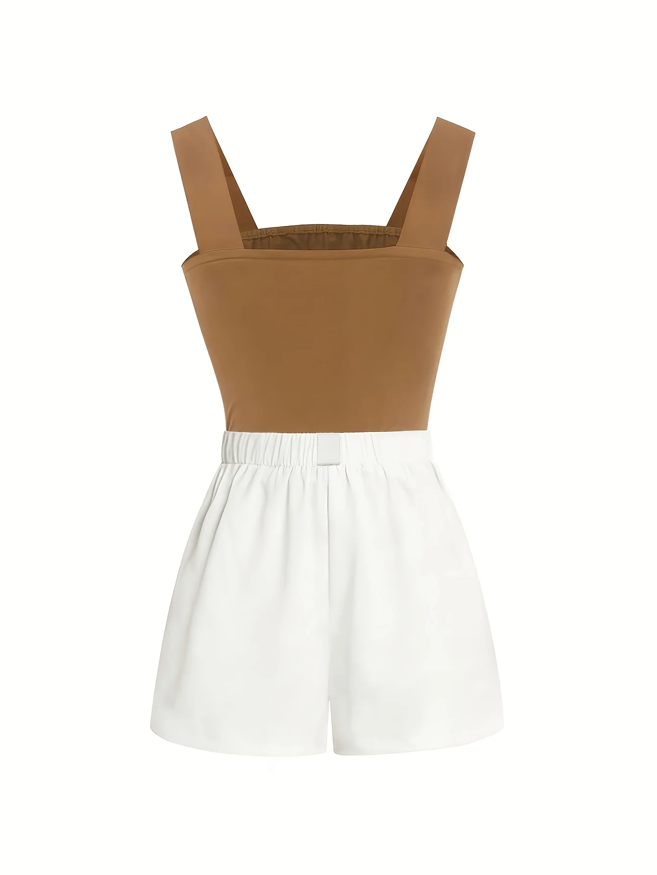 Women's Summer 2 Piece Outfit Square Neck Wide Strap Cami Top And High Waist Pleated Wide Leg Shorts Set