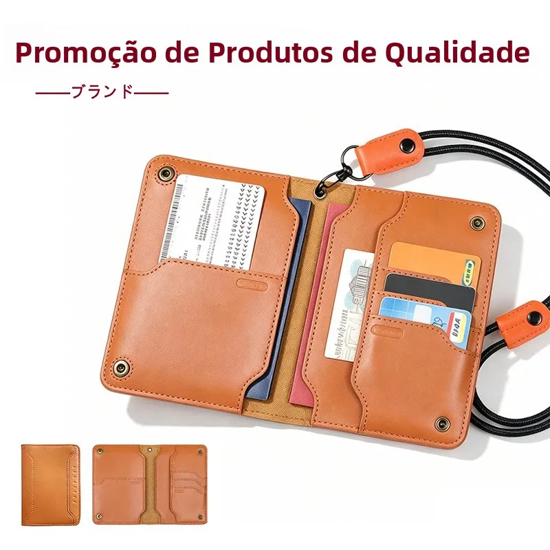 本革パスポートホルダー-ポータブル多機能盗難防止収納バッグ-トラベルドキュメントケース-カジュアルミニマリストスタイル