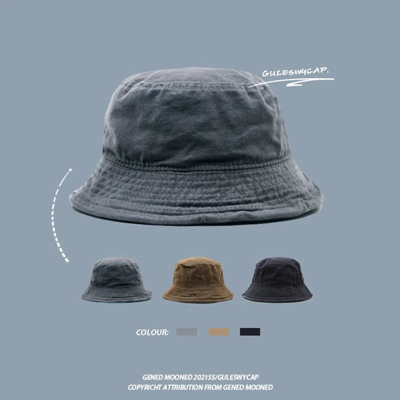 Big Head 59-61cm Bucket Hat Wide Brim Pure Cotton Outdoor Sun Caps Flat Top for Fishing Hiking Beach Sports Men Women