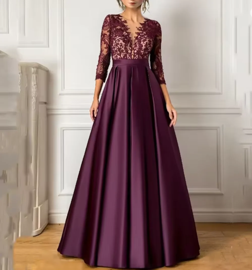 Satin Cocktail of Dresses Wedding Dress Lace Ball Gowns Purple Luxury Evening Mom Guest Party Gown Womens Long customized Women