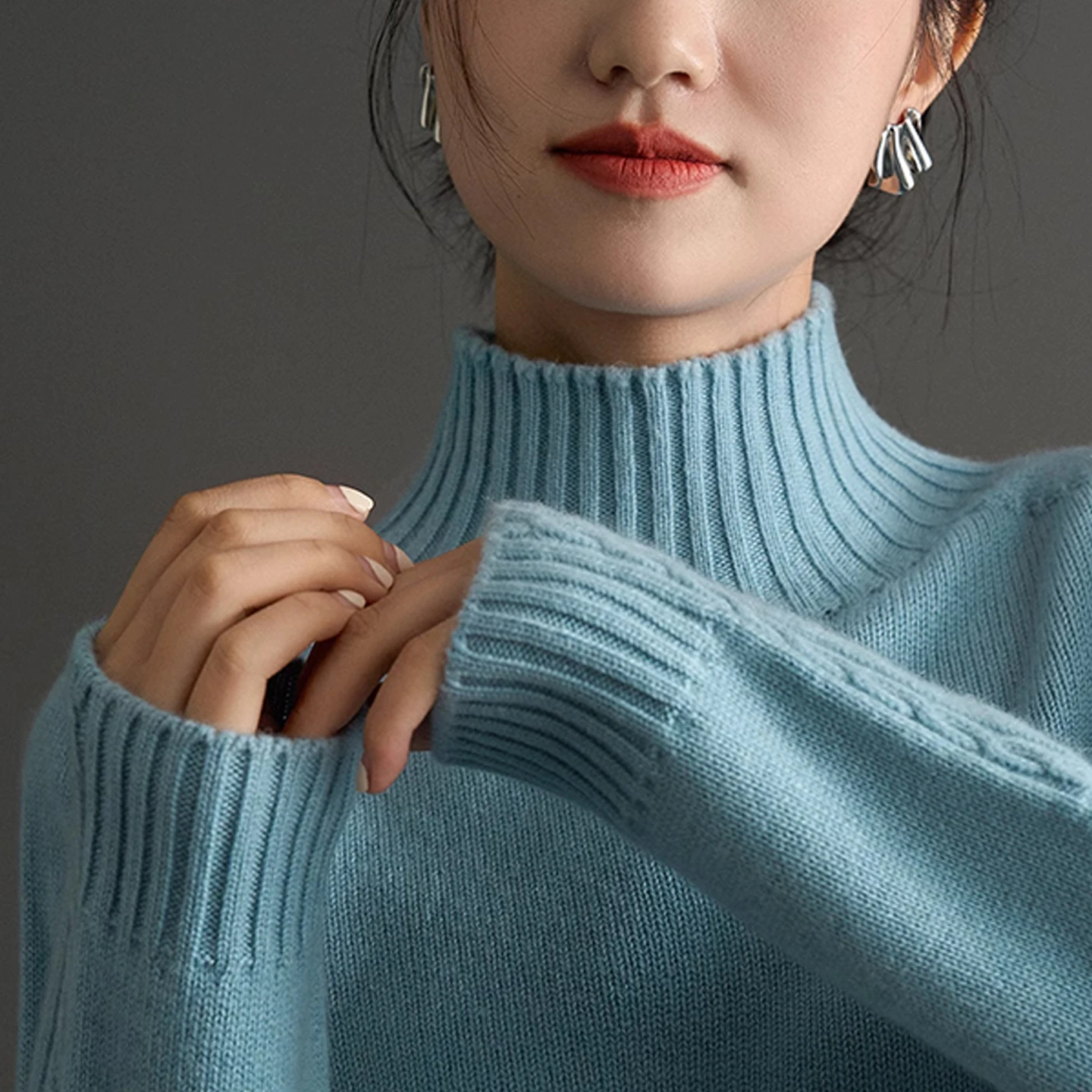 Suéter feminino 100% lã merino, de alta qualidade, gola alta, cor sólida, bainha dividida, básico, macio, quente, base de malha