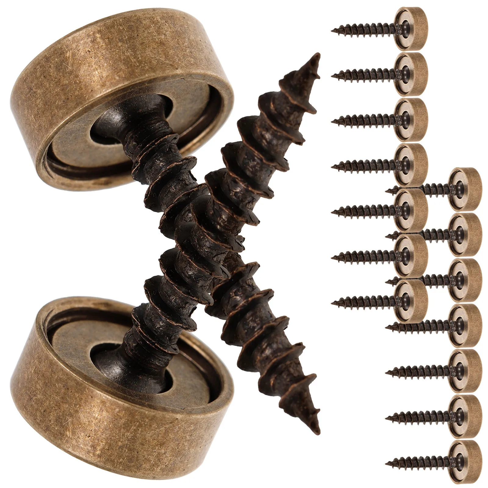 16Pcs Mirror Fixing Screws Decorative Caps Pure Brass Self Tapping Mirror Screws Upholstery Fasteners Bronze 12Mm