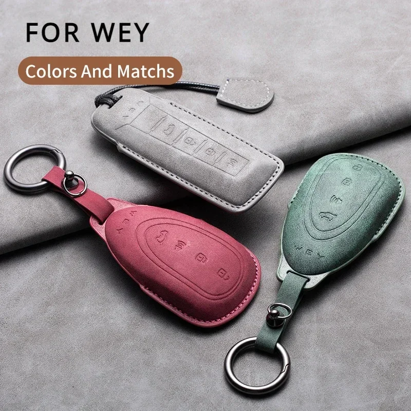 

Leather Car Key Case Cover For Great Wall WEY Coffee 01 Coffee 02 Tank 300 VV5 VV6 2023 VV7 A1 A3 A4 A5 A7 A8 Car Remote Key Fob