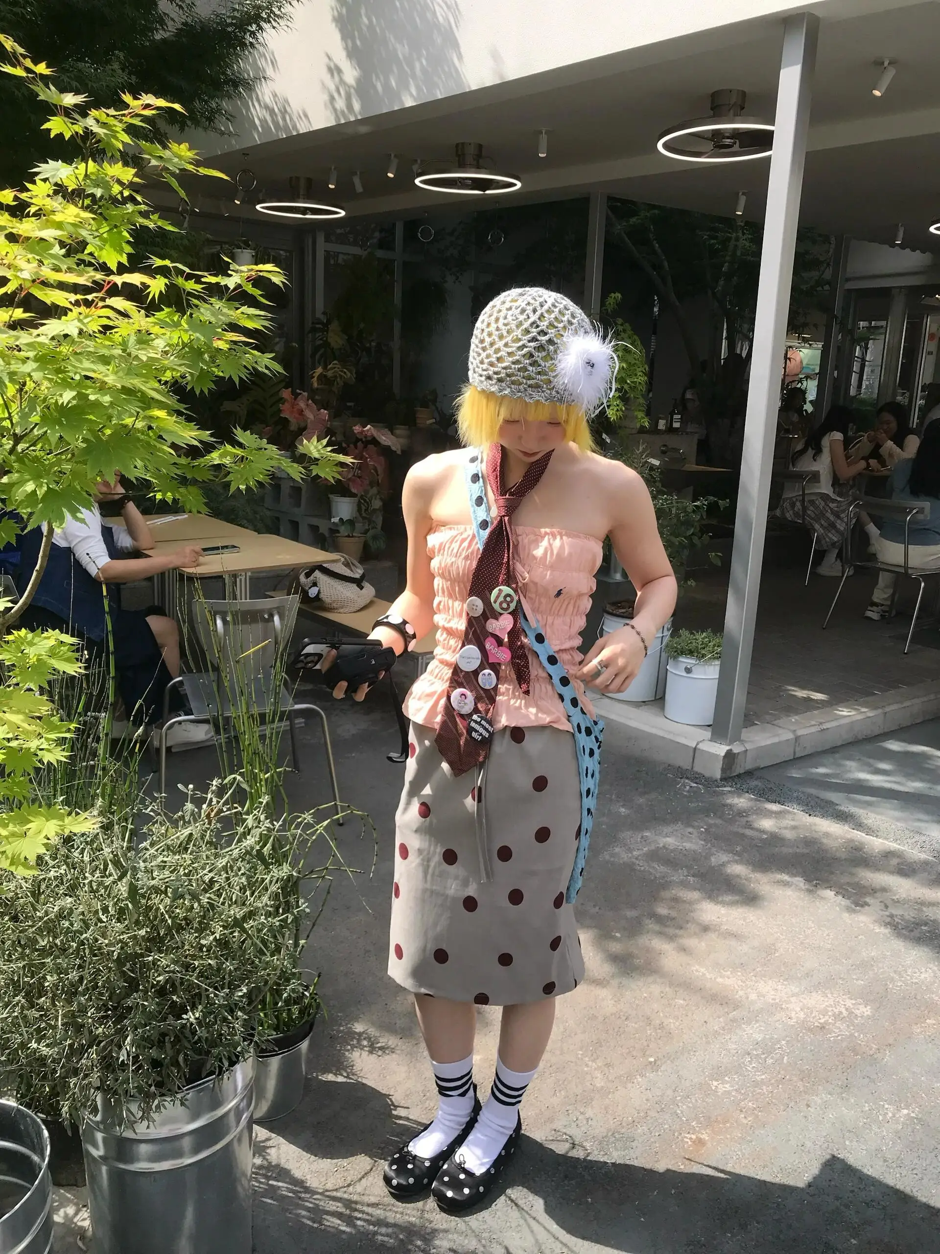 Retro Loose Feel Silver White Polka Dot Half Skirt Women's Summer New Style Versatile Drawstring Midi Skirt Casual Fit