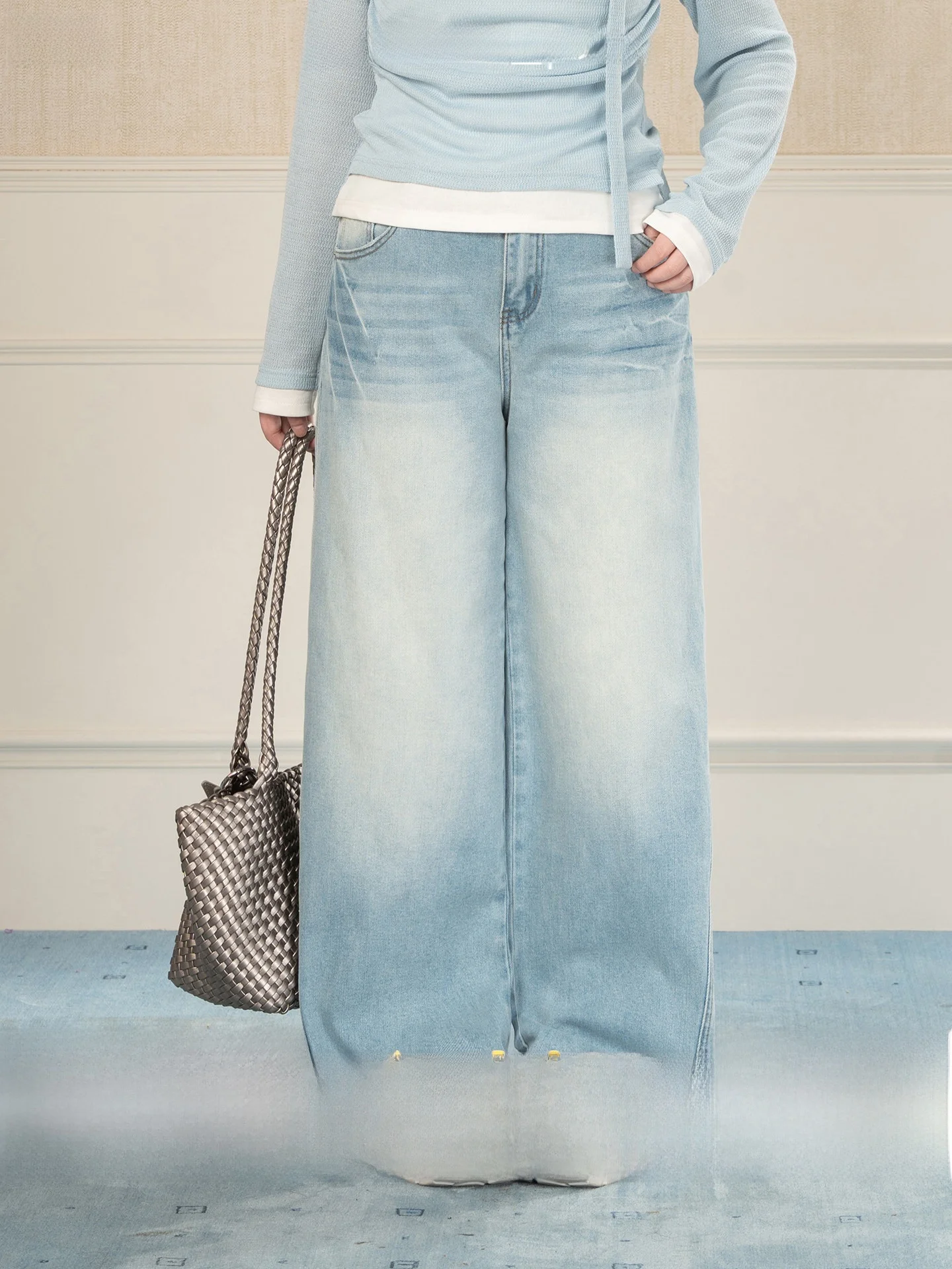 

Heynew Ретро джинсы с широкими штанинами и эффектом потертости, с высокой талией, утягивающие, больших размеров, женские, весенняя новинка, удобные брюки из смесового хлопка