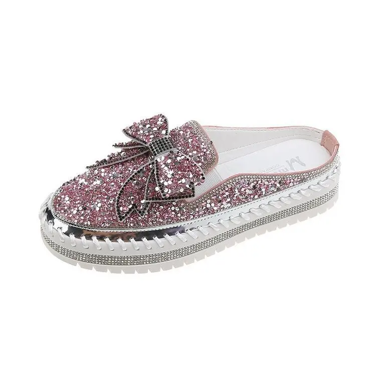 Shoes Butterfly-Knot Low Big Size Glitter Slides House Slippers Platform Med Fashion Slipers Women Lady Jelly Soft Luxury 2023 G