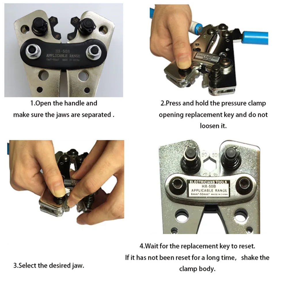 Imagem -05 - Cabo de Bateria Lug Crimping Tool Heavy Duty Fio Lug Tube Terminal Crimper Ferramentas Hex Crimp Alicadores para Awg 101 6-50 mm ² Hx50b