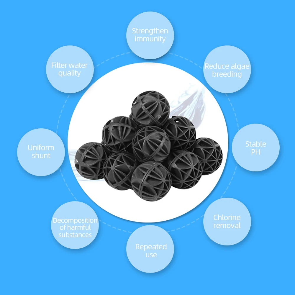 100pcs 18mm Biological Bio Balls Aquarium Fish Nano Tank Wet/Dry Canister Filter Media Black  Leach Balls