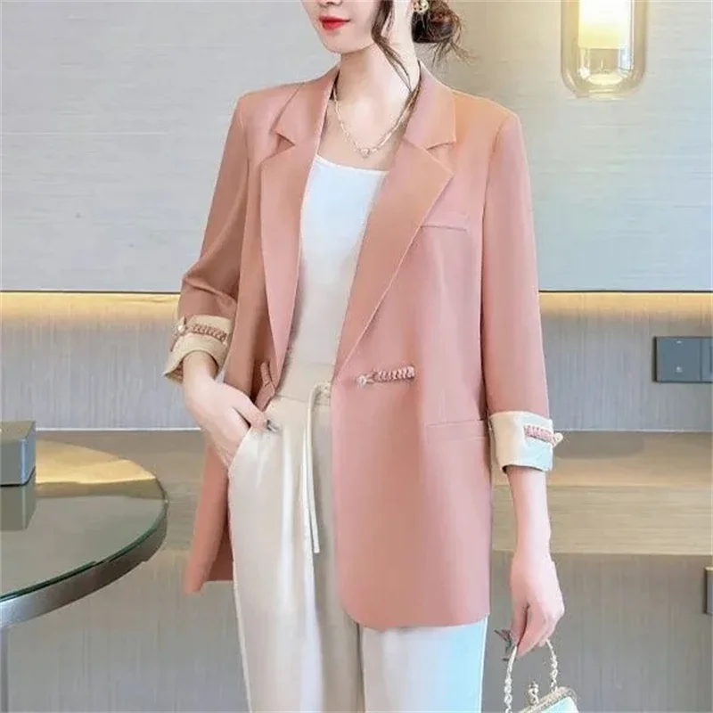 

Women's Small Suit Spring Autumn National Style Temperament Ladies Blazer Jacket Large Size Fashion Retro Lady Outerwear XQ249