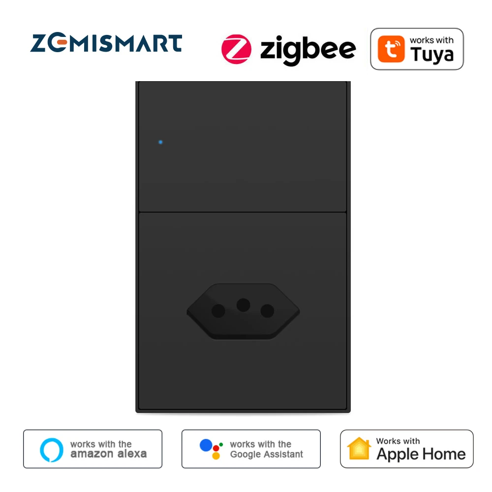 Zemismart Smart Zigbee 20A Brazil Socket Smart Wall Outlet Work with Home Tuya APP Control Alexa Google Home Voice Control