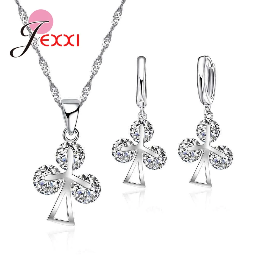 Usual Accessory For Women Plant Design Clearly Zircons 925 Sterling Silver Color Color Jewelry Sets Necklace Earrings For Female