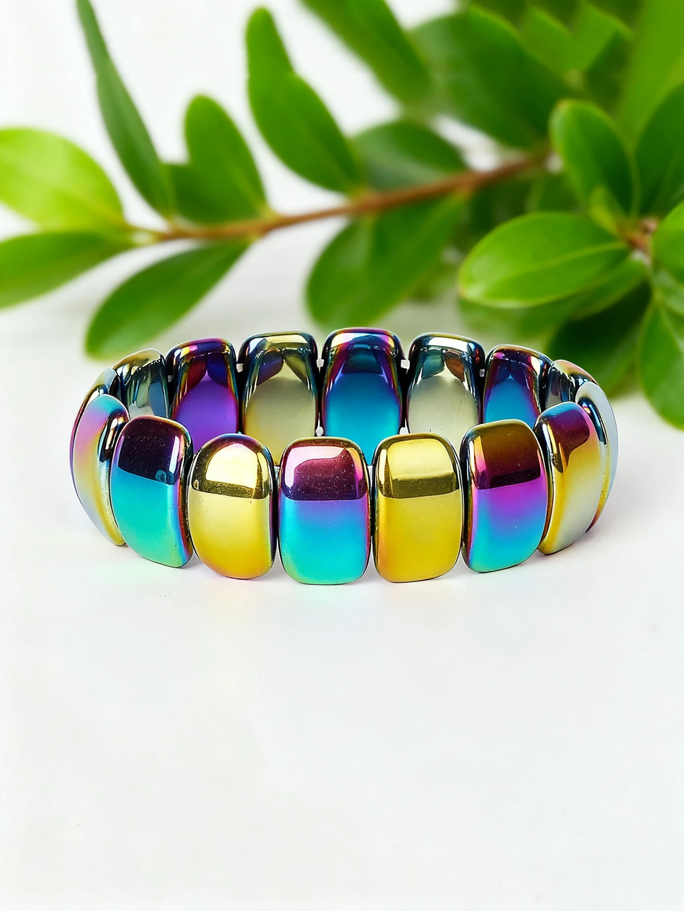 Colorful Cabochon Hematite Bracelet Natural Stone Beads for Vigour & Strength & Protection & Confidence Jewelry Mens Women Gift