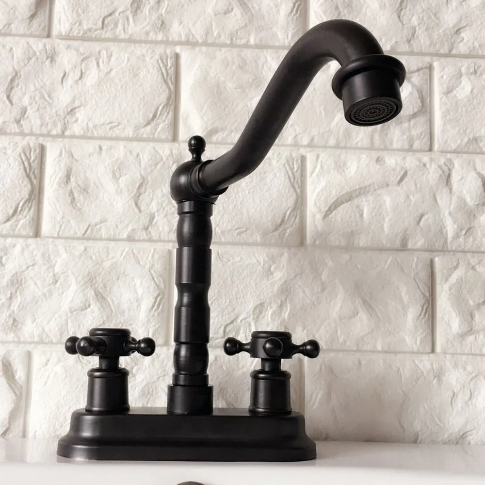 

Black Finish Retro Brass 2 Hole Deck Mount Kitchen Bathroom Sink Faucet Swivel Spout Hot Cold Mixer Water Tap 2hg071