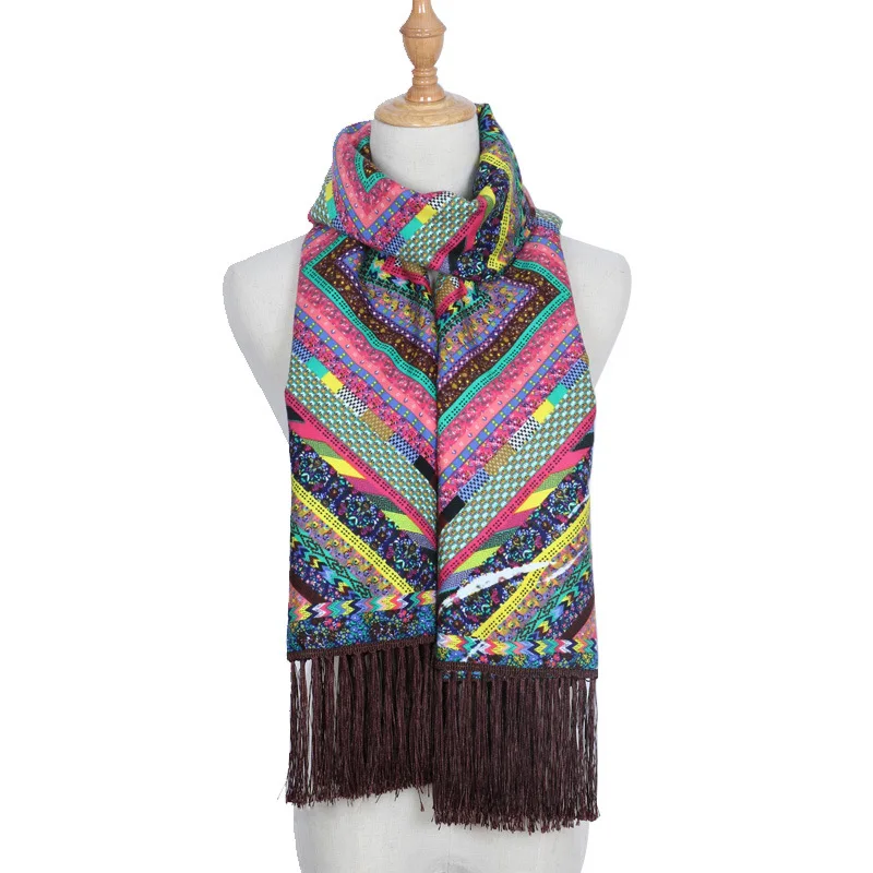 

New Women Pashmina Cotton Shawls Tassels Bufanda Vintage Twill Scarves Cape Ethnic Style Neckerchief Large Size Mantilla