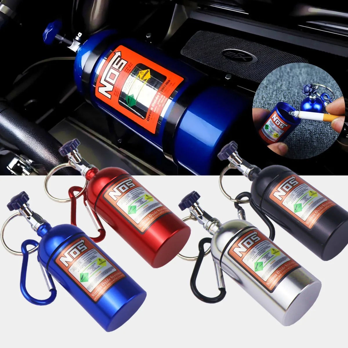 Modified NOS Nitrogen Cylinder Portable Ashtray Metal Medicine Bottle Sealed Storage Keychain,Bag Pendant Portable Cigarette Box