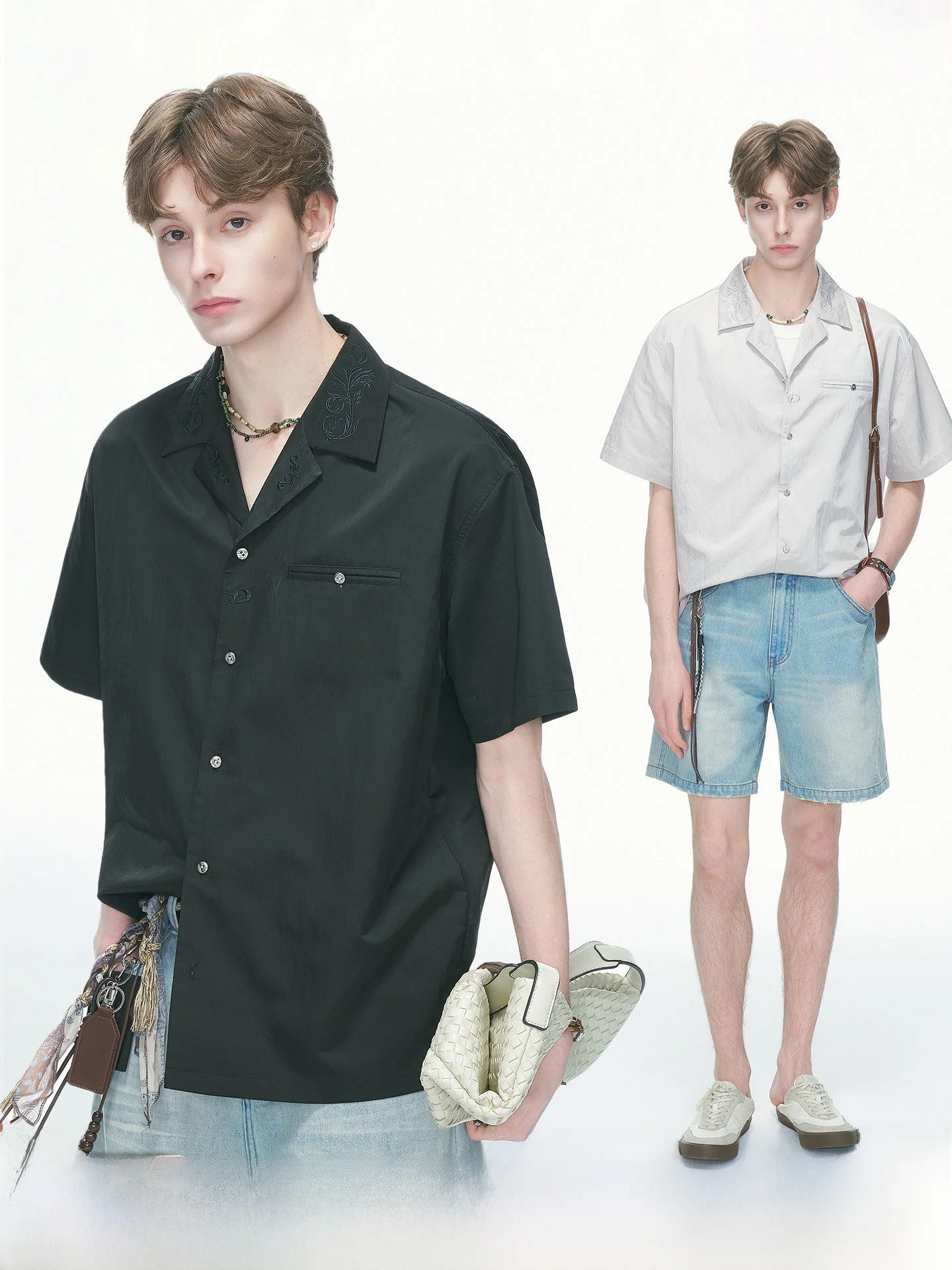 Dream Made Men's Short Sleeve Embroidered Relief Shirt Loose Fit Summer Comfortable Half Sleeve Youth Fashion Commute Style