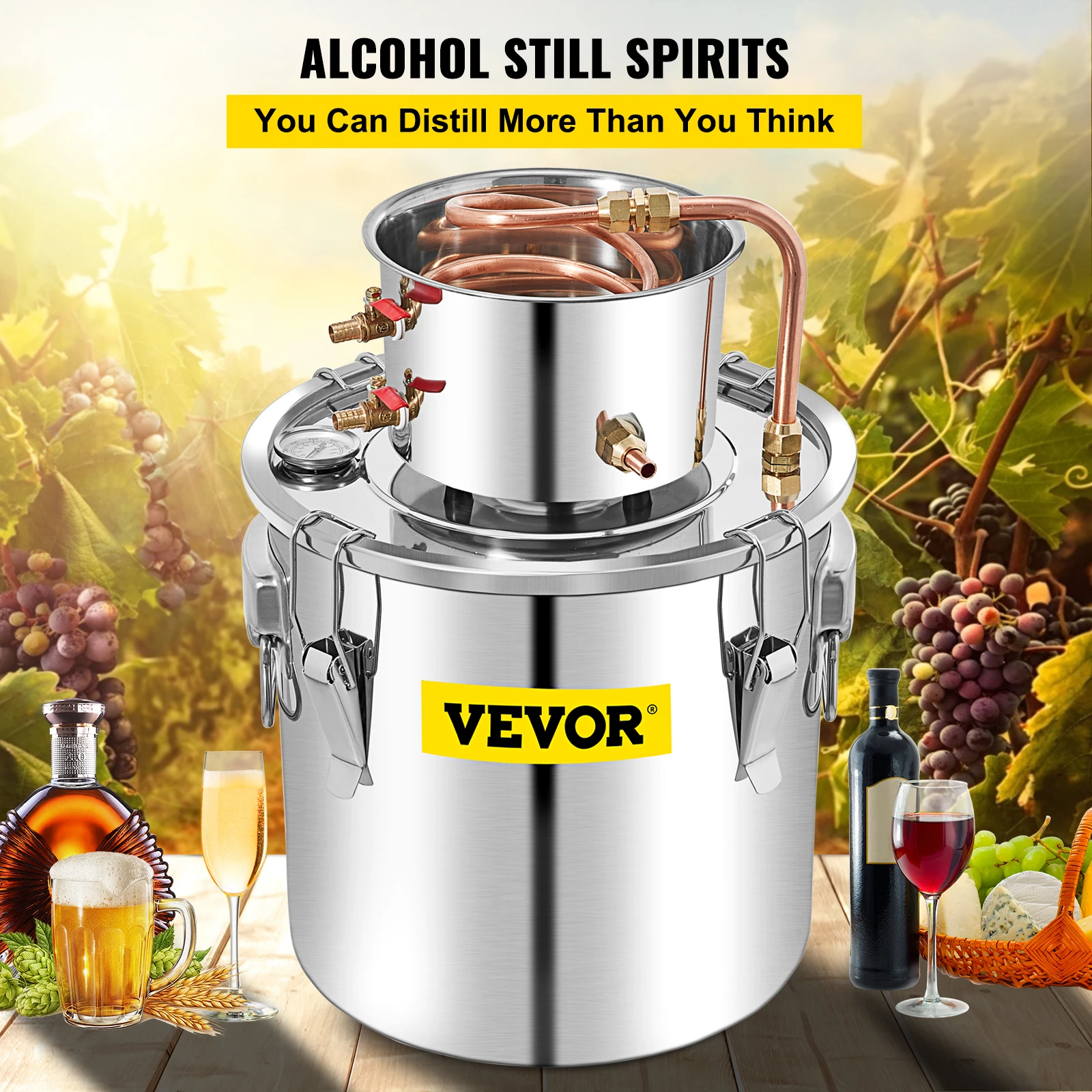 VEVOR Alcohol Still 50L Water Alcohol Distiller Home Brewing Kit for DIY Whisky Wine Brandy Silver Alambic Moonshine Still