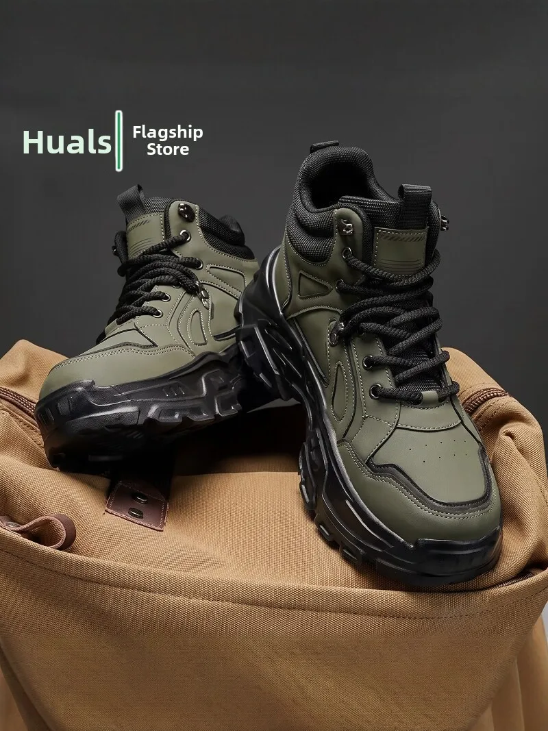 Men's High-Top Shoes Waterproof Anti-Slip Wear-Resistant Outdoor Mountain Climbing Sports Thick Bottom Heightening Labor Prot...