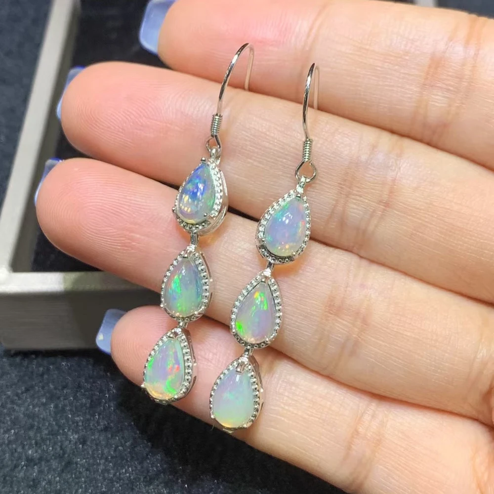 Trendy Natural Opal Drop Earrings 925 Sterling Silver Jewelry Gemstone Pear 5*8mm for Women Birthday Party Christmas Gift