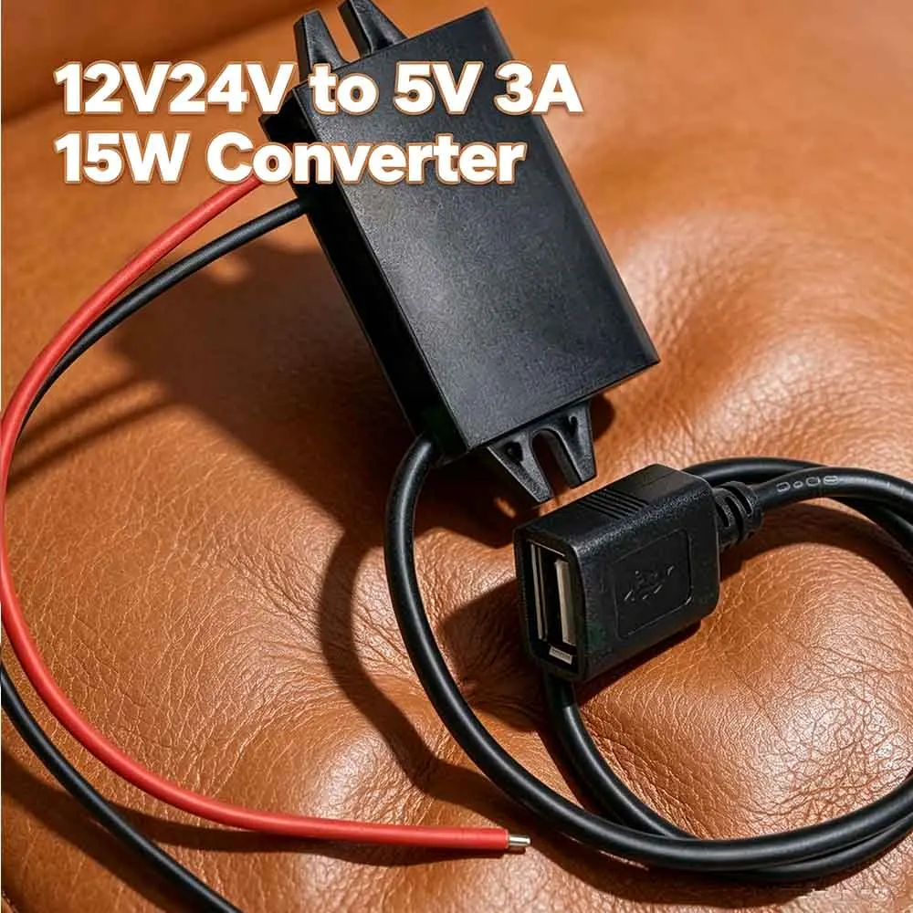 12V 24V Step Down to 5V 3A 15W DC Power Converter Micro Mini USB Type-C Buck Voltage Power Supply Output Adapter for Cars Trucks
