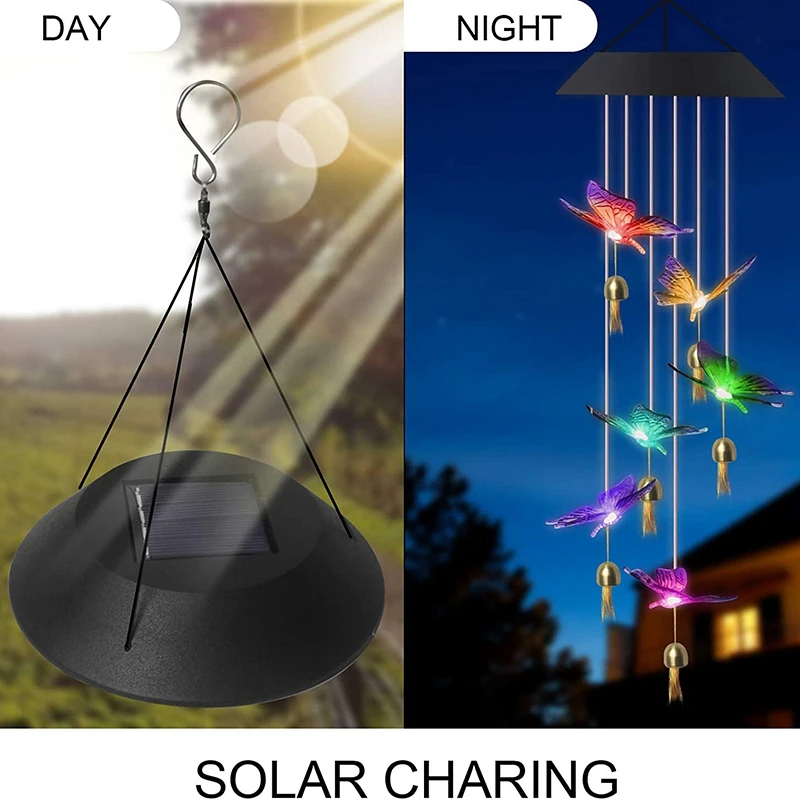 Led Solar Bell Wind Chime,Color Changing Solar Wind Chime,Outdoor Waterproof Wind Bell Light For Home Garden Decoration