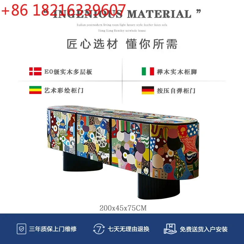 YAO retro solid wood TV cabinet, living room wall locker, antique storage cabinet art painting
