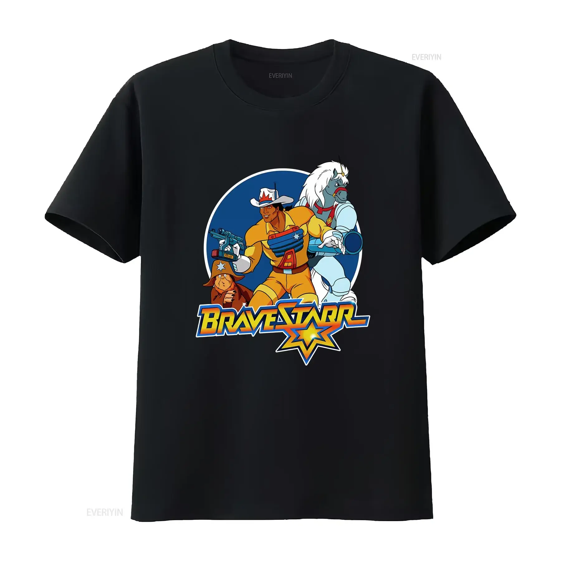 Vintage BraveStarr Herren T-Shirt S 5XL, lange oder kurze Ärmel, Vintage-Waschung, modisches, dehnbares Casual-Oberteil für den Alltag.