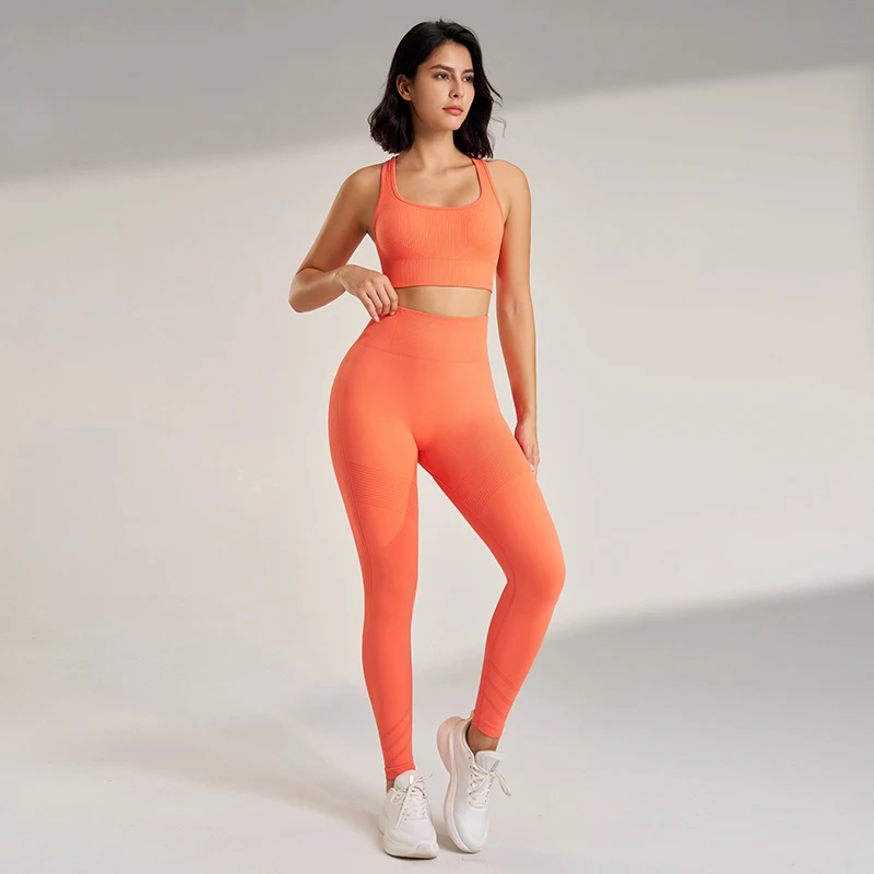 New solid-coloured sports suit ladies leotard leggings gym yoga bra yoga trousers suit high waisted hip lifting and gathering