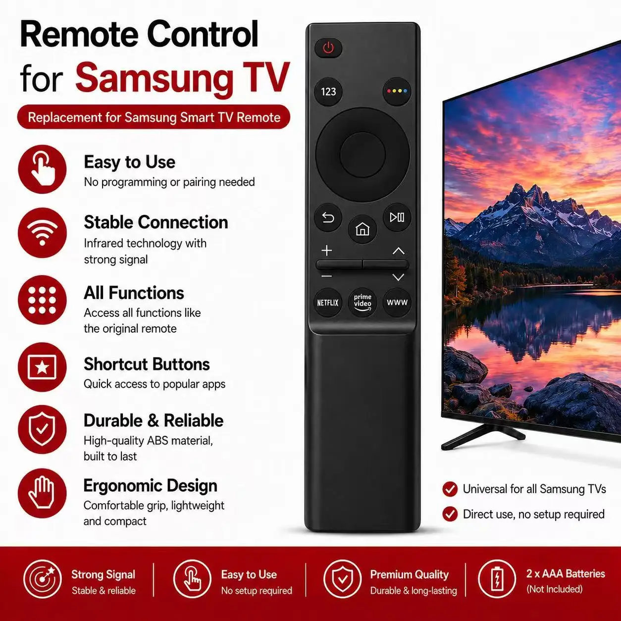 BN59-01358B SMART TV REMOTE CONTROL FOR SAMSUNG BN59-01358C BN59-01315B BN59-01358A BN59-01363 BN59-01350 WITH NETFLIX AND PRIME