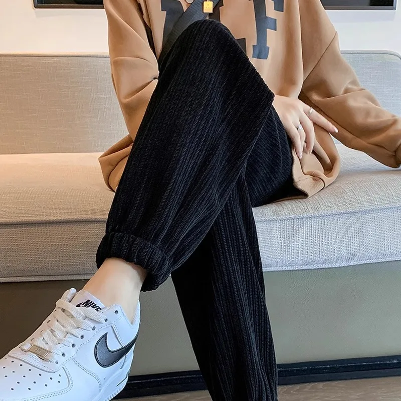 plus Size 300 Pounds Snow Velvet Sport Pants Women's Autumn Winter Thickened Fleece Casual Pants Cuffed Corduroy Sweatpants