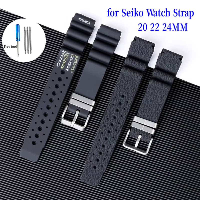 Pulseira de Relógio de Silicone Macio de 20, 22 e 24mm, Substituição à Prova d'Água para Relógios Esportivos Seiko Water Ghost, Casio e Citizen Promaster
