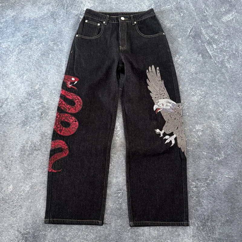 One Day Ship Out Street Fashion Derschutze Jeans Side Snake Eagle Embroidery Casual Man Denim Pants