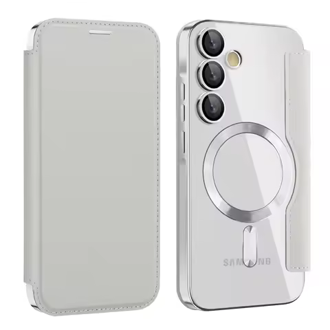 Luxury Flip Leather Card Clip Magnetic Phone Case for Samsung S25 Edge S24 S23 Ultra S22 Plus A55 A35 Plating Clear Wallet Cover