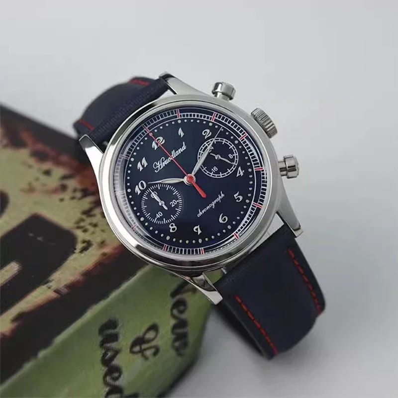 Hruodland G003 Quartz Chronograph Mens Watches VK64 Sapphire Bubble Glass Leather 316L Stainless Steel Fashion Wristwatch new