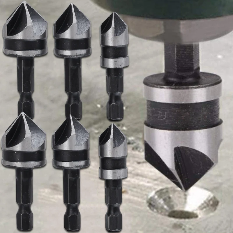 High Speed Steel Chamfer Drill Bit Cutter Set Hexagon Shank Chamfering Countersink Bits Woodworking Power Tools for Wood Metal