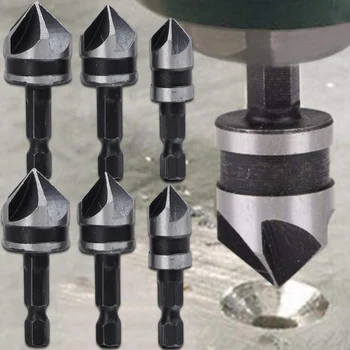 High Speed Steel Chamfer Drill Bit Cutter Set – Hex Shank Countersink & Chamfering Bits for Wood & Metal Power Tools 1
