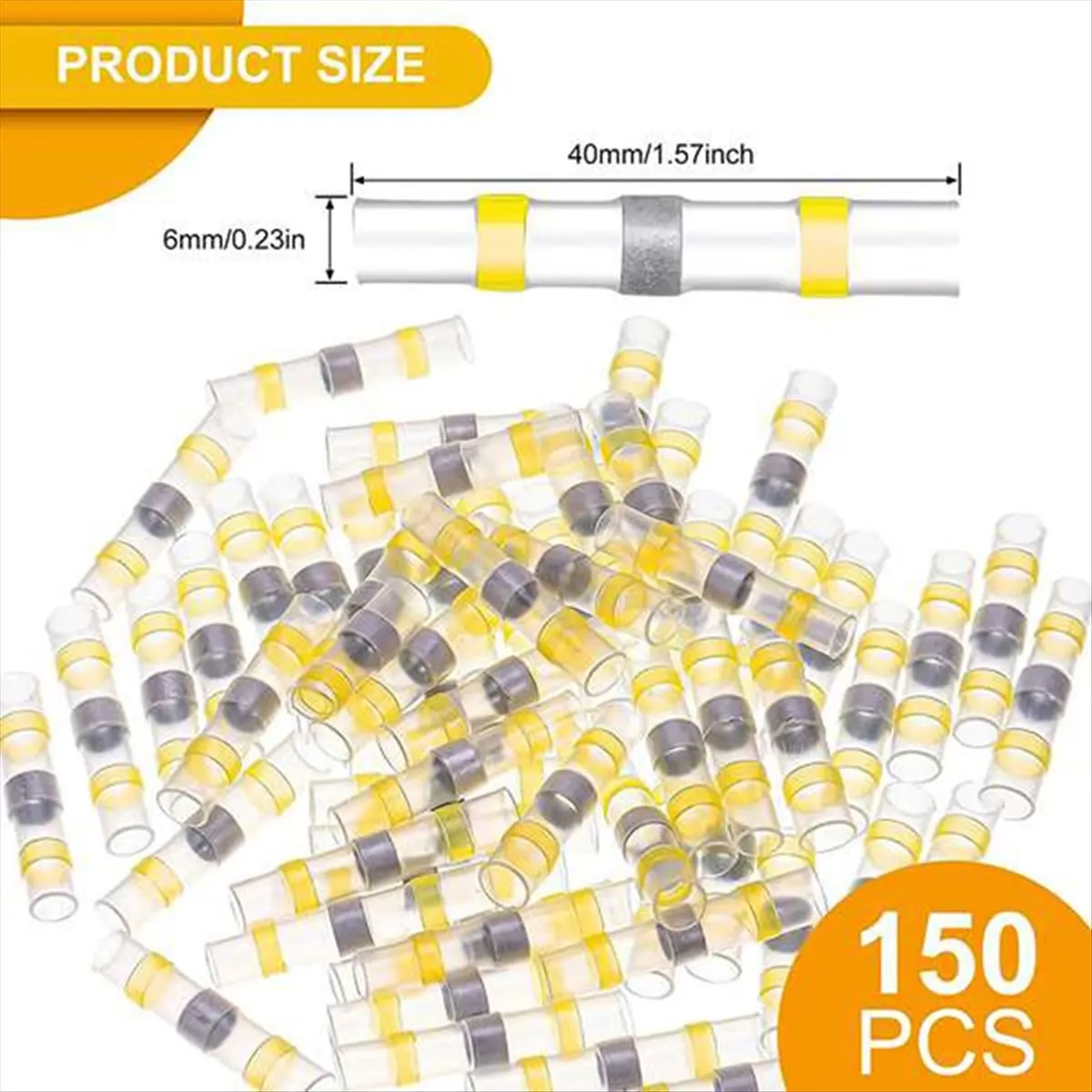 AA83 150Pcs 12-10 AWG Yellow Solder Seal Wire Connectors Solder Heat Shrink Waterproof Wire Connectors Electrical Terminals