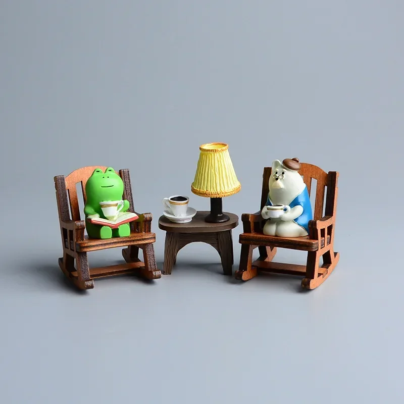 Cartoon Anime Cute Frog Chair Table Lamp Coffee Figurines Desktop Ornaments Accessories Toys Fairy Garden Creative Home Decor