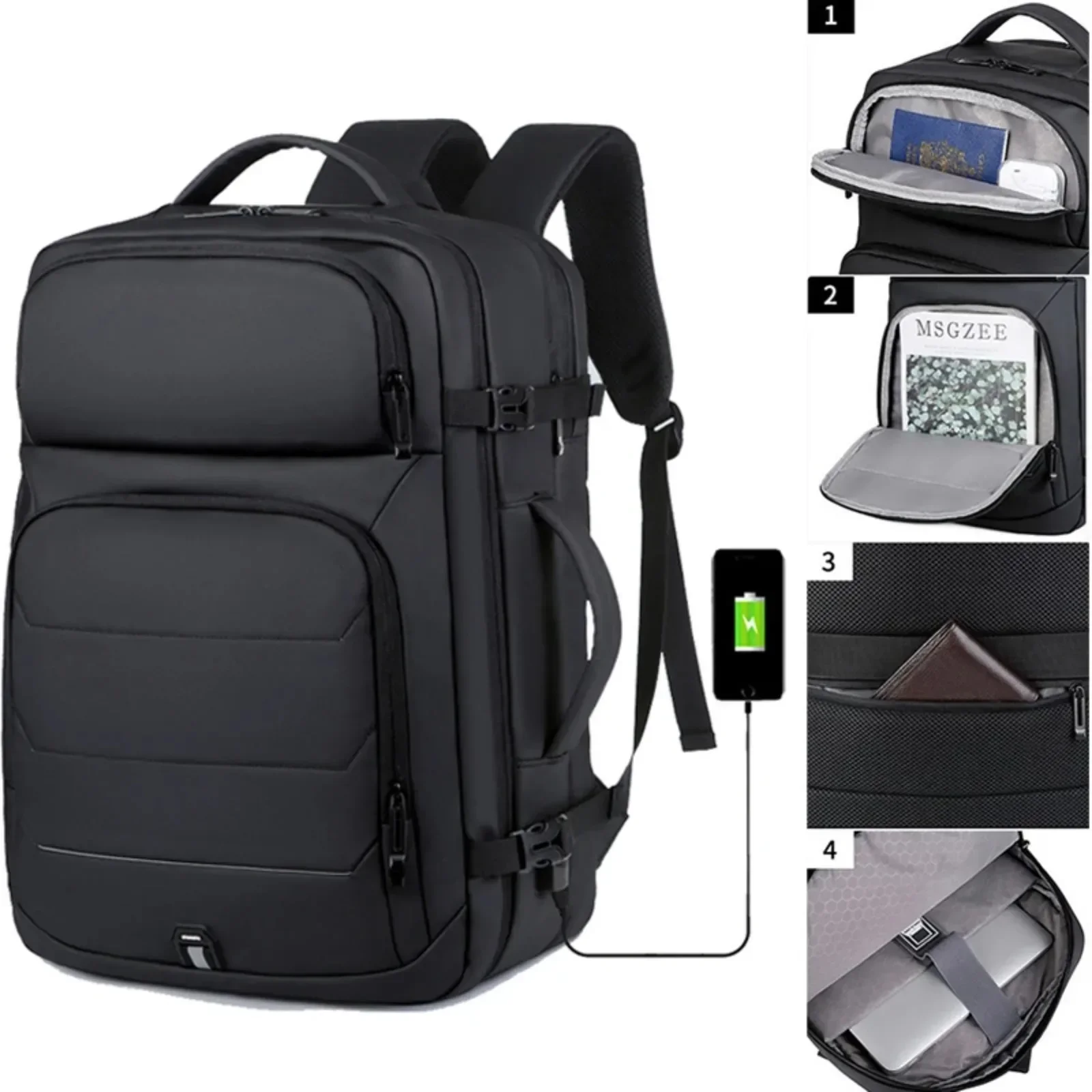 Mochilas expandibles para ordenador portátil de 17 pulgadas para hombre, bolso impermeable para portátil, mochila escolar con USB, mochila escolar de viaje deportiva, mochila para hombre