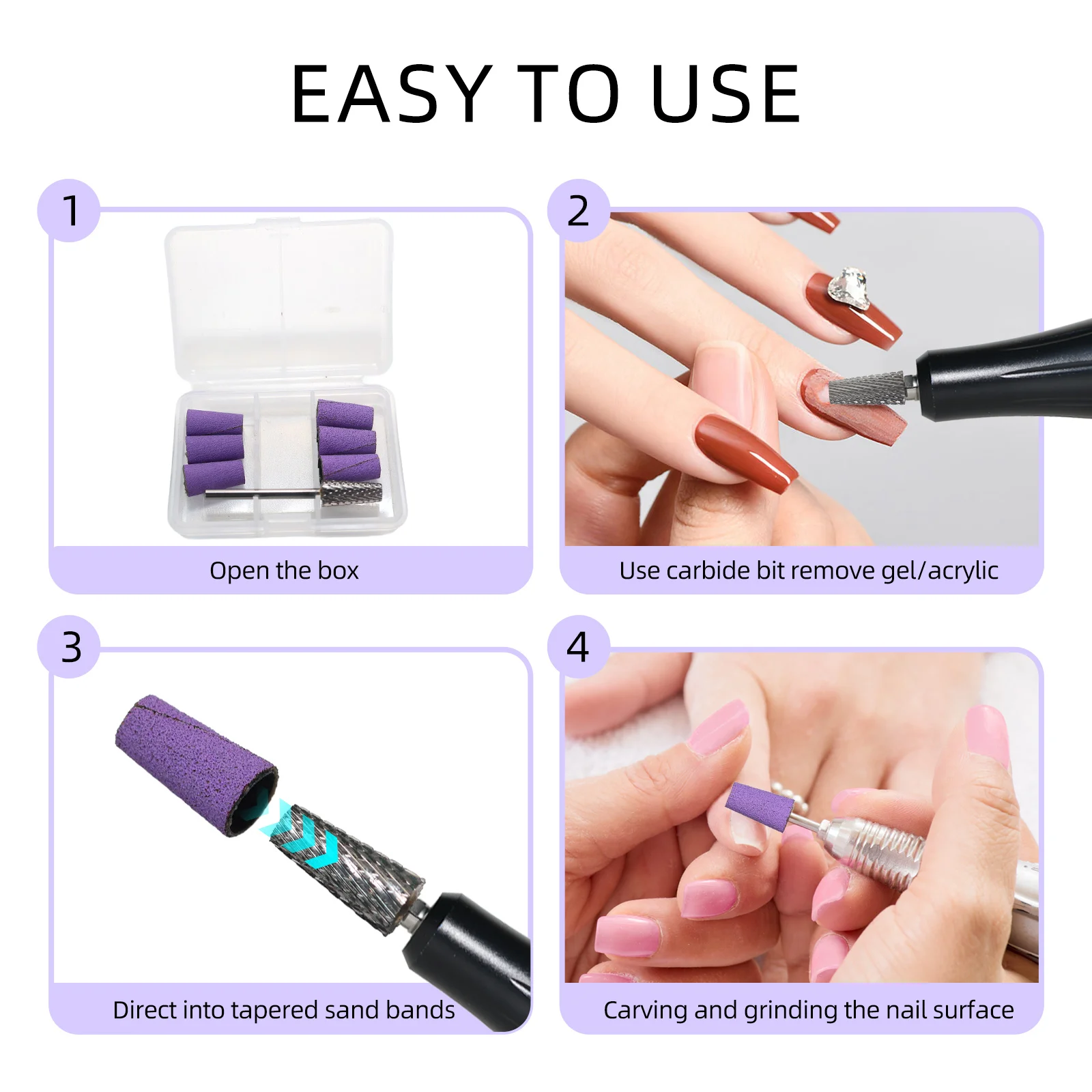 HYTOOS Konische Schleifbänder-Set Pro Nagelbohrer-Aufsätze für Elektrische Nagelfeile zum Entfernen von Acryl-Gel, Feinbearbeitung & Nagelhautreinigung – Detail 5