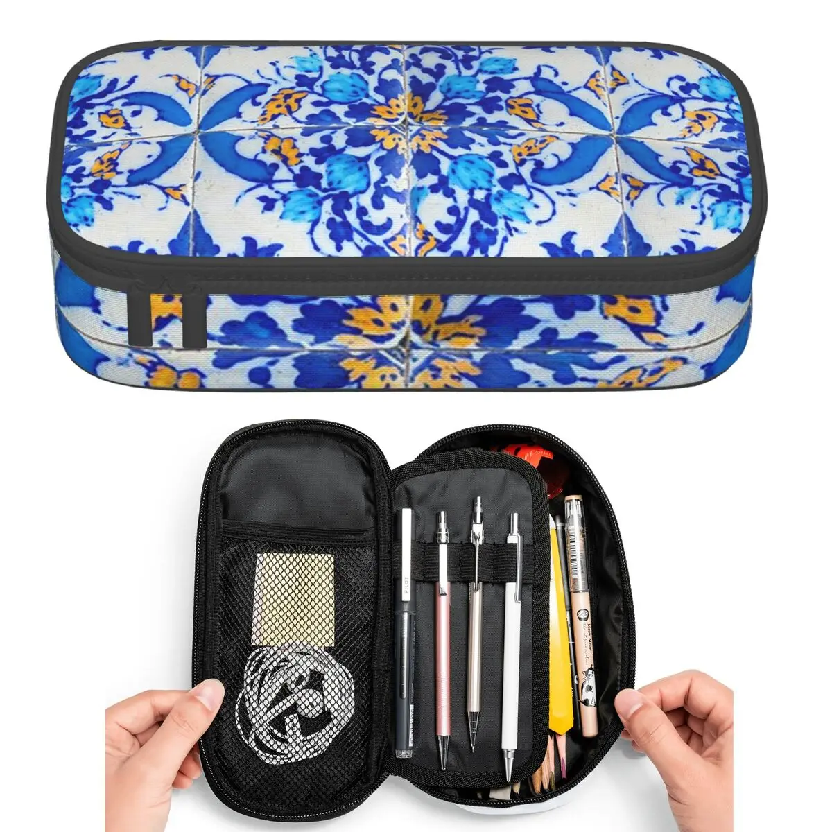 Estuche para lápices con decoración de azulejos portugueses Azulejo Lisboa, caja para lápices para estudiantes, bolsa para lápices, bolsa para lápices de gran capacidad, soporte para lápices